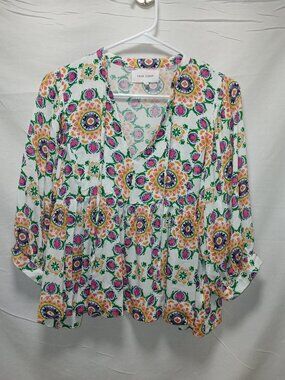 Dear John Vibrant Boho Floral Blouse Medium Multicolor Festival Top